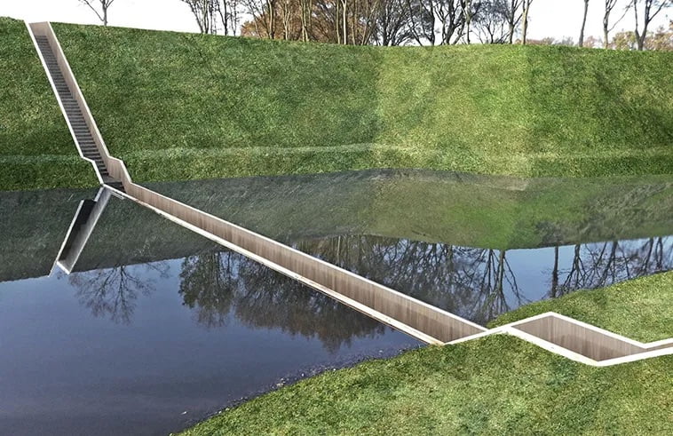 Puente peatonal hundido en Países Bajos parte las aguas como Moisés