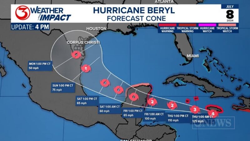 Huracán “Beryl” se moverá a través del Golfo de México este fin de semana