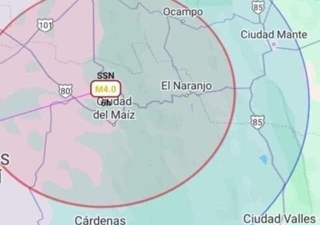 Se registra temblor de 4.0 grados en la escala de Richter en el municipio de Tula, Tamaulipas