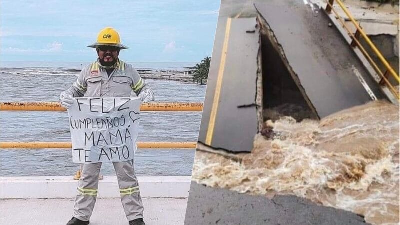 En medio del desastre trabajador de la CFE felicita a su mamá por su cumpleaños