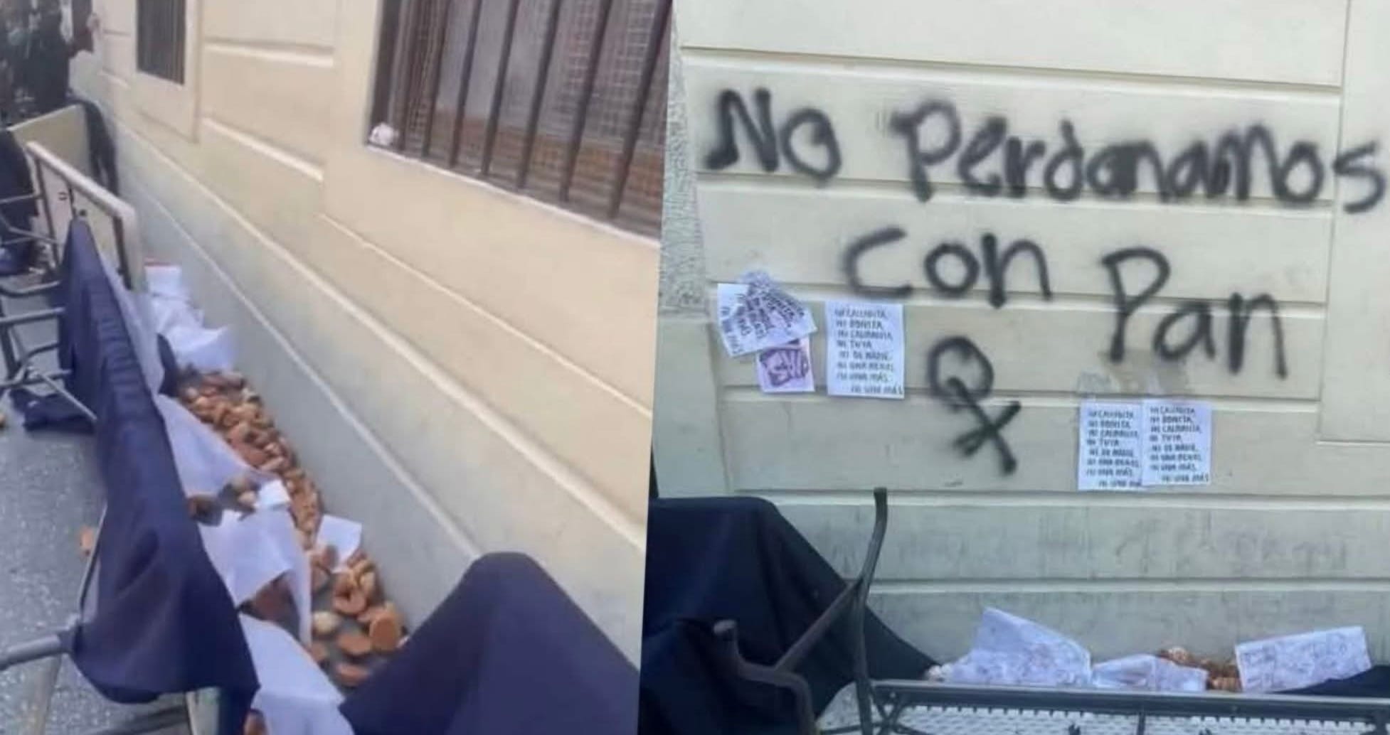 Feministas tiran pan que les ofrecía una panadería; “no perdonamos con pan”