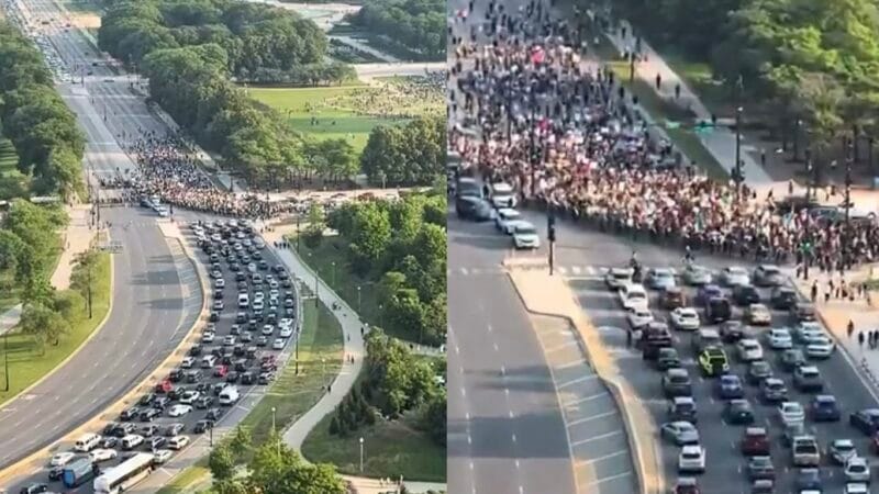 Manifestantes contra las redadas de ICE cierran el tráfico en Chicago, EEUU