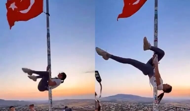 Turista podría ir a la cárcel por hacer ‘pole dance’ con la bandera turca&nbsp;