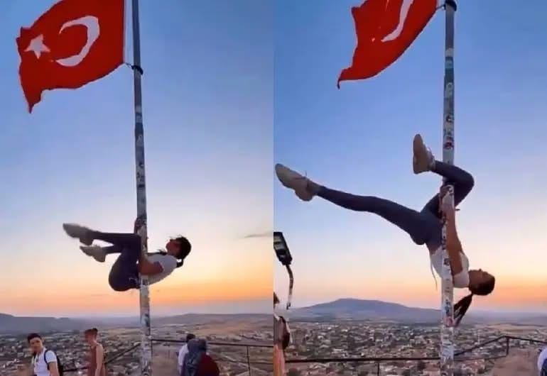 Turista podría ir a la cárcel por hacer ‘pole dance’ con la bandera turca