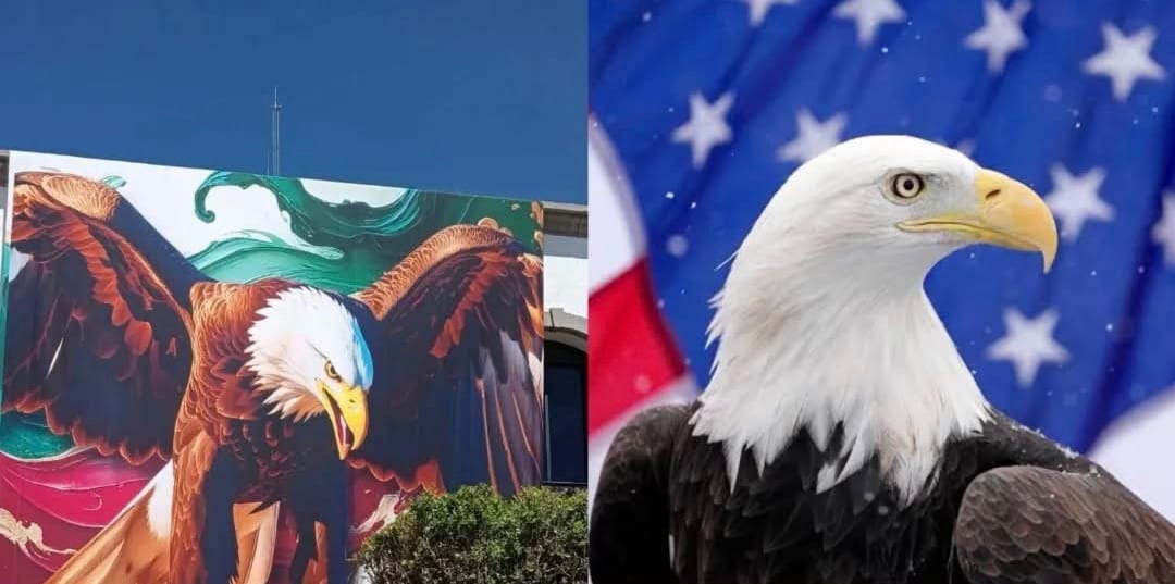 ¡Error! Ponen águila de EEUU en lona para conmemorar Independencia de México, en Tlaxcala