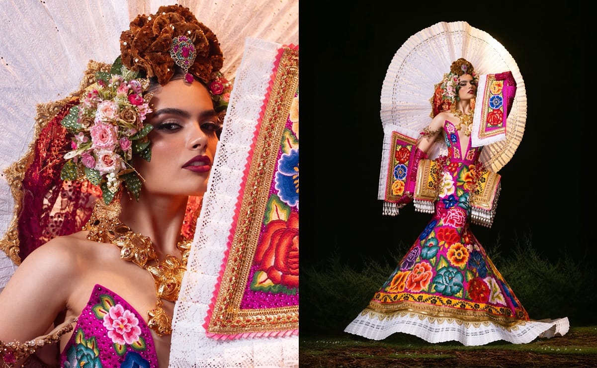 Orgullo zapoteca: vestido bordado del Istmo cautiva en Miss Universo México 2025