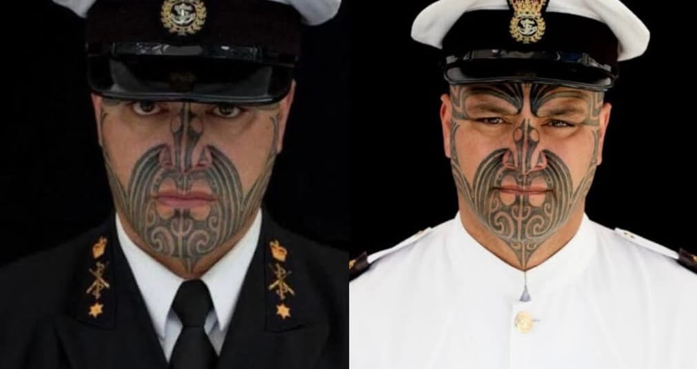 Suboficial maorí hace historia al portar tatuaje facial tradicional en la Marina de Nueva Zelanda