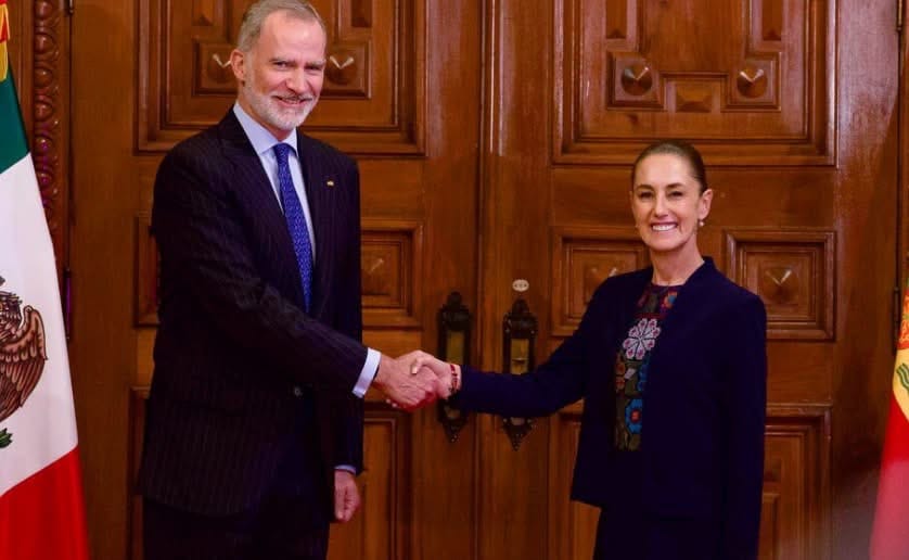 Sheinbaum recibe al rey Felipe VI en Palacio Nacional durante su visita oficial a México